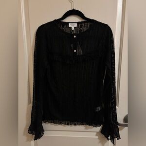 Anniewear NWT Boutique Elegant Black Lace Blouse Sheer, Layering Ruffle, Western